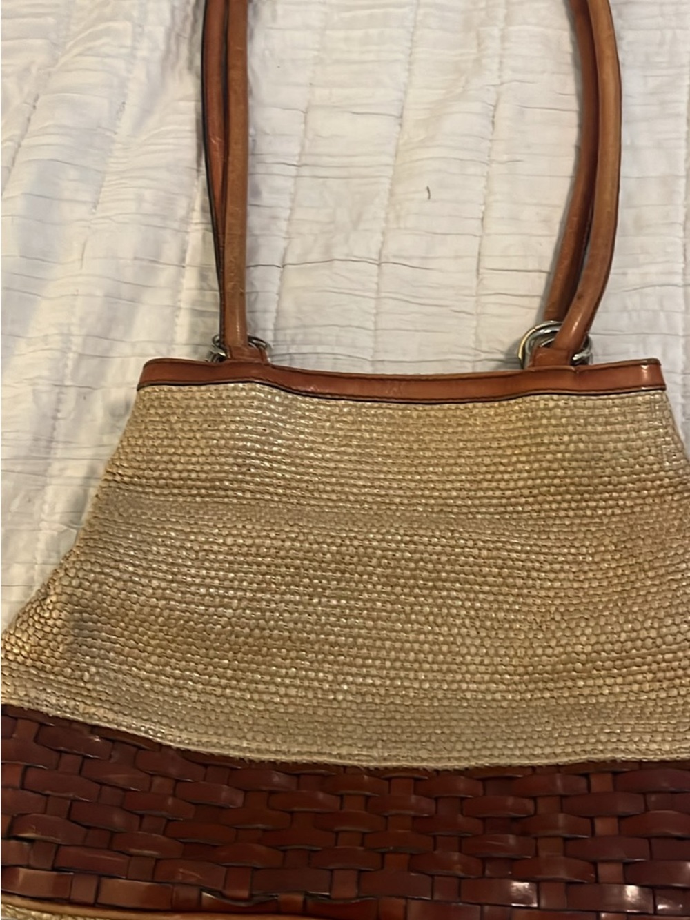 Etienne Aigner Natural Straw with Brown Leather Trim Shoulder Bag